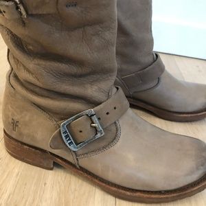 Frye Slouchy Slip On Leather Combat Boots